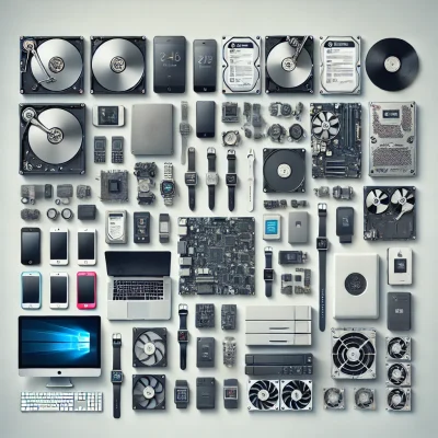 DALL·E 2025-02-14 12.27.33 - A clear and organized image representing data destruction media. The image features key devices commonly destroyed for data security, including HDDs (
